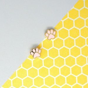 Hand-crafted Cat Paw Enamel Stud Earrings